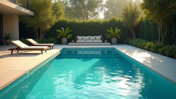 Créez votre oasis avec une piscine coque et sa plage contemporaine